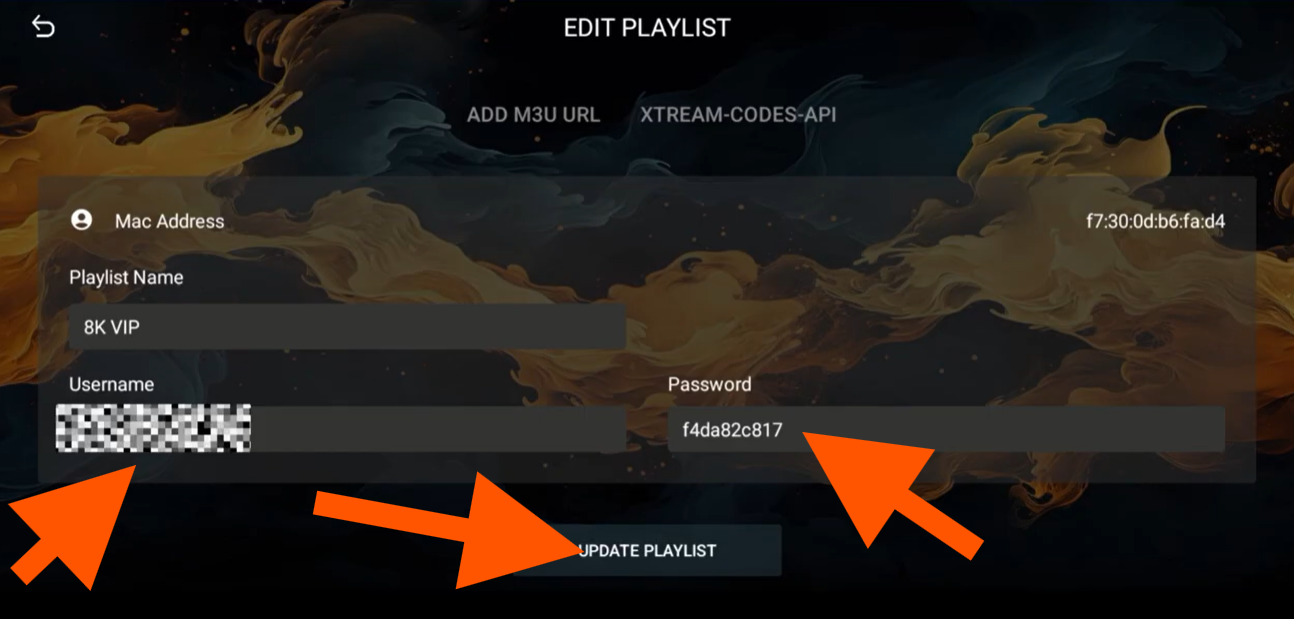 Enter IPTV username and password